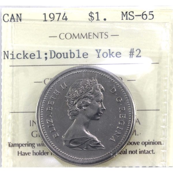 1974 Double Yoke #2 Canada Nickel Dollar ICCS Certified MS-65 (XMO 922) Sale