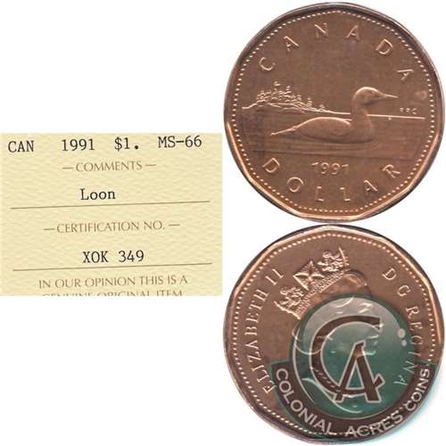 1991 Canada Loon Dollar ICCS Certified MS-66 Hot on Sale