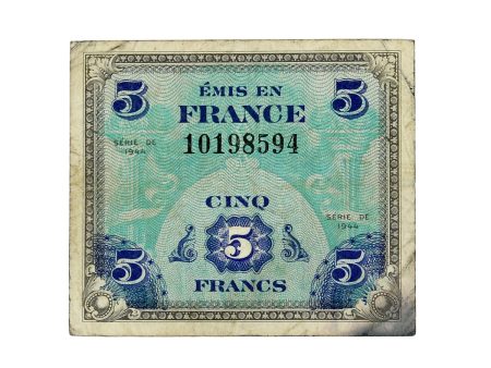 France Note 1944 5 Francs Pick #115a, VF (May have soiling or be damaged) Sale