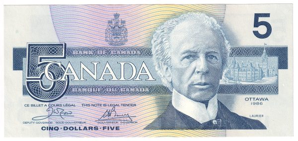 BC-56a 1986 Canada $5 Crow-Bouey, ENA, AU Online Hot Sale