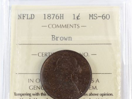 1876H Newfoundland 1-cent ICCS Certified MS-60 Brown Supply