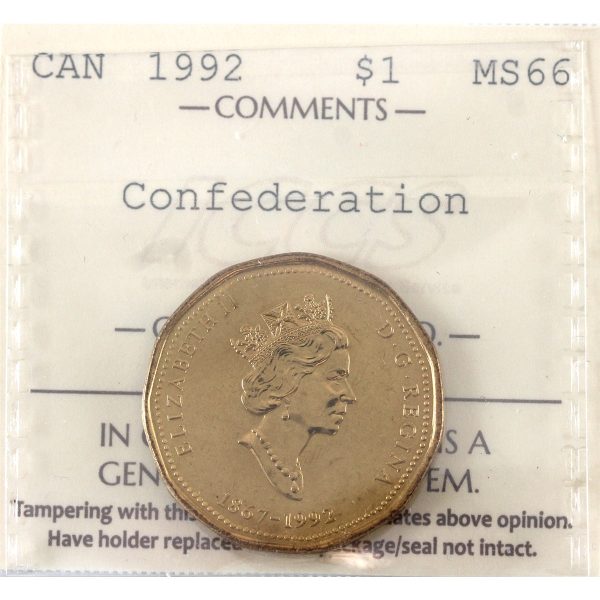 1992 Canada Confederation Dollar ICCS Certified MS-66 Hot on Sale