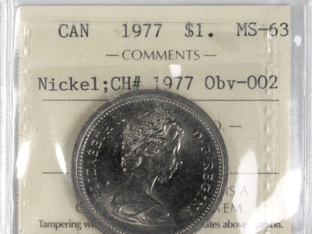 1977 Canada Nickel Dollar ICCS Certified MS-63 CH# Obv-002 Supply