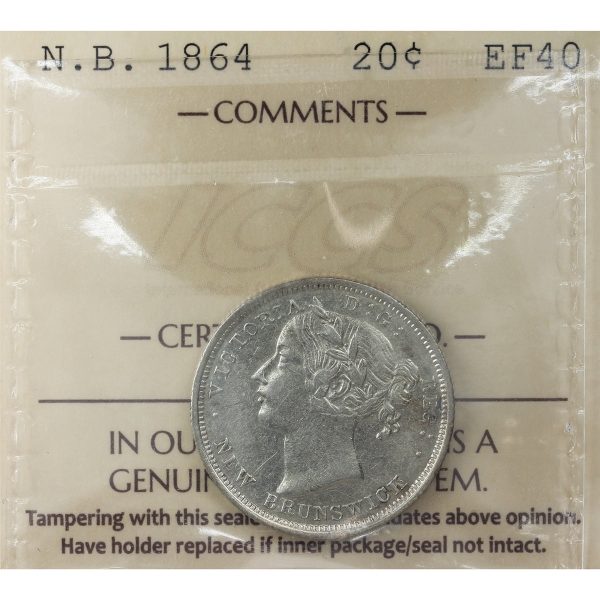 1864 New Brunswick 20-cents ICCS Certified EF-40 For Discount