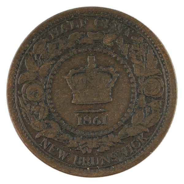 1861 New Brunswick 1 2 Cent Very Fine (VF-20) $ For Cheap