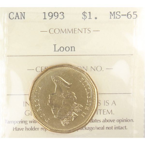 1993 Canada Loon Dollar ICCS Certified MS-65 Supply