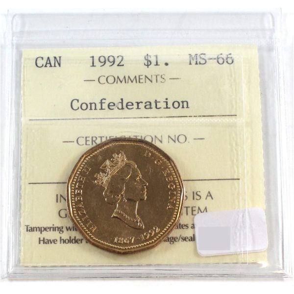 1992 Canada Confederation Dollar ICCS Certified MS-66 Hot on Sale