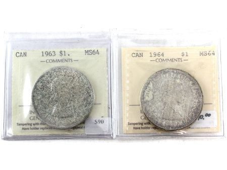 Pair of 1963 & 1964 Canada Dollars ICCS Certified MS-64, 2Pcs Online Hot Sale