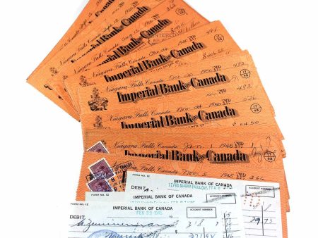 Lot of 80x 1940s-1950s Imperial Bank of Canada Cheques, Most All with Stamp(s), 80Pcs Online