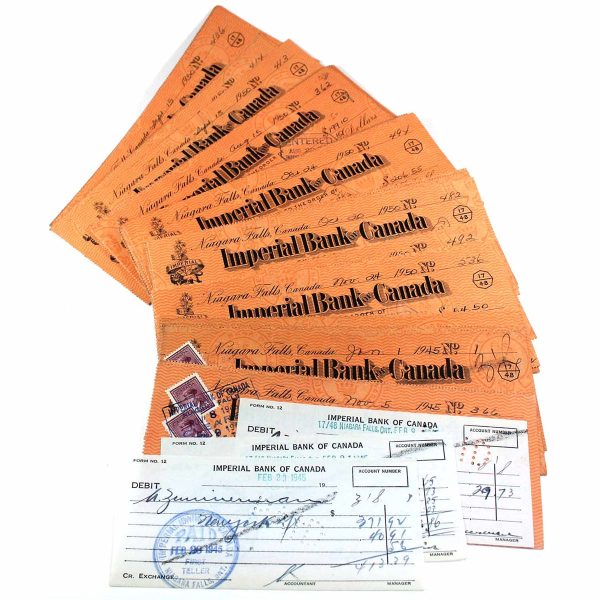 Lot of 80x 1940s-1950s Imperial Bank of Canada Cheques, Most All with Stamp(s), 80Pcs Online