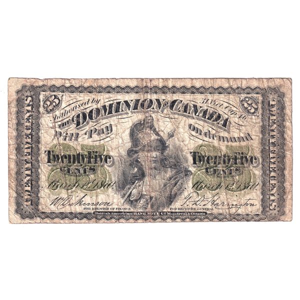 1870 DC-1c Canada 25ct note Plain Series Very Good (small pinholes) For Discount