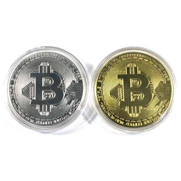 Pair of Bitcoin Silver- and Gold-coloured Medallions, 2Pcs Fashion