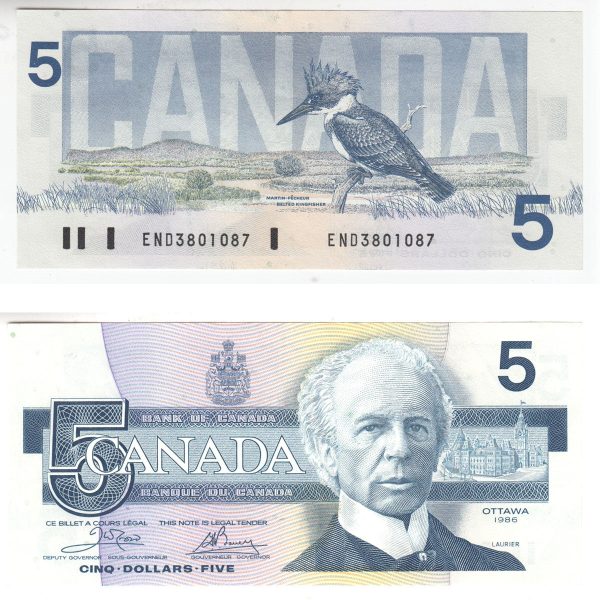 BC-56a 1986 Canada $5 Crow-Bouey, END, AU-UNC Sale