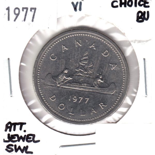 1977 Var. 1 Att. Jewel SWL Canada Nickel Dollar Choice Brilliant UNC (MS-64) For Cheap