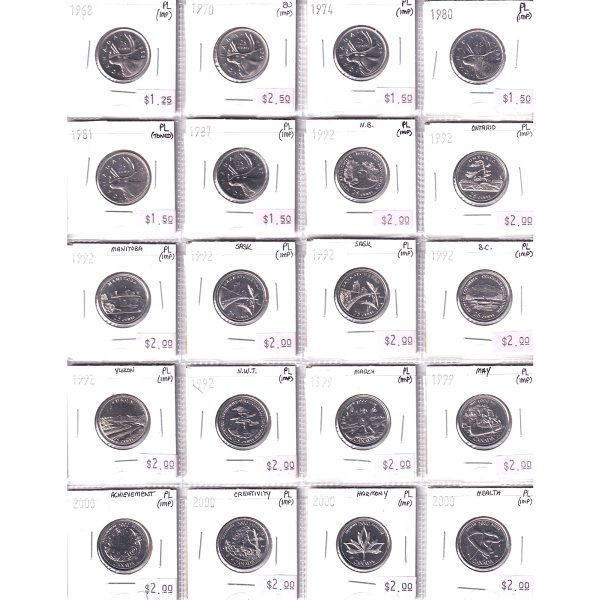 Lot of 20x 1968-2000 Canada 25-cents Proof Like or BU, 20Pcs (Impaired, duplicate) Online Sale