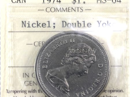 1974 Double Yoke Canada Nickel Dollar ICCS Certified MS-64 For Discount