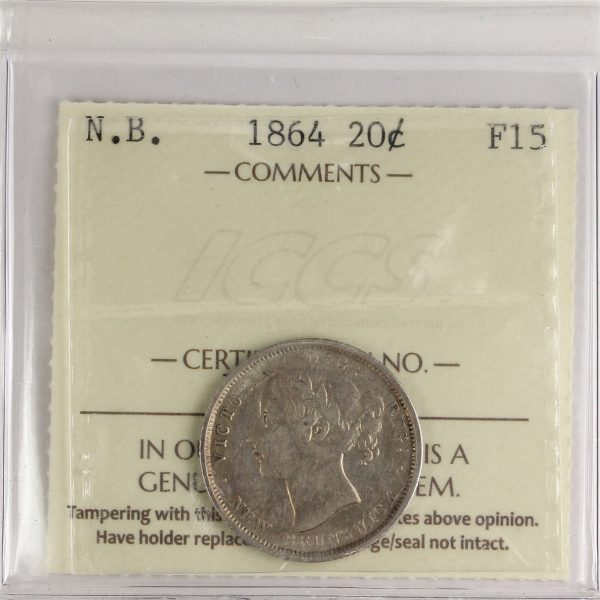 1864 New Brunswick 20-cents ICCS Certified F-15 Cheap