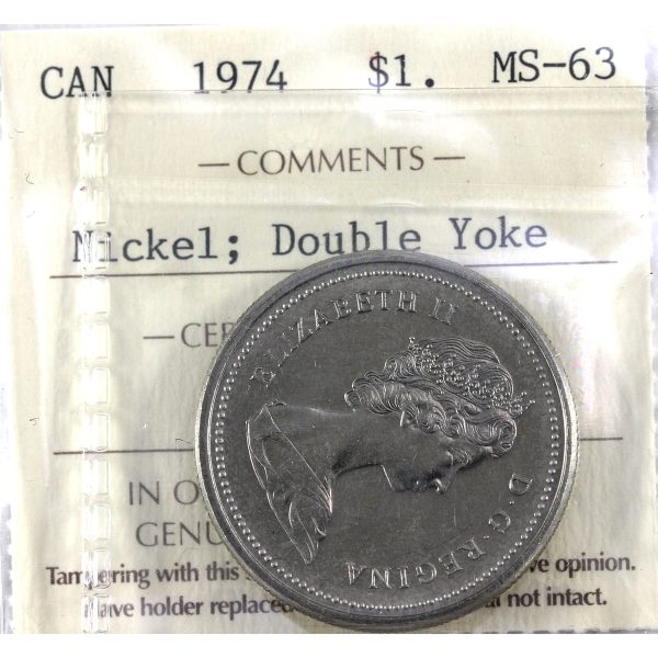 1974 Double Yoke Canada Nickel Dollar ICCS Certified MS-63 Fashion