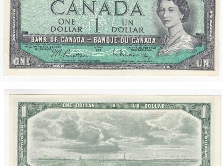 BC-37b-i 1954 Canada $1 Beattie-Rasminsky, R Z, AU on Sale