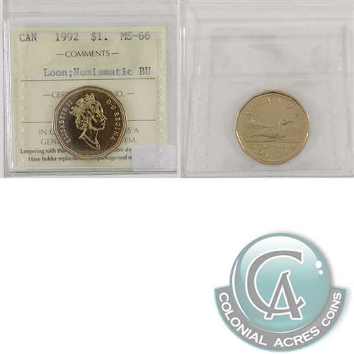 1992 Canada Loon Dollar ICCS Certified MS-66 Numismatic BU Hot on Sale