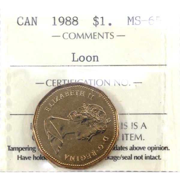 1988 Canada Loon Dollar ICCS Certified MS-65 For Sale