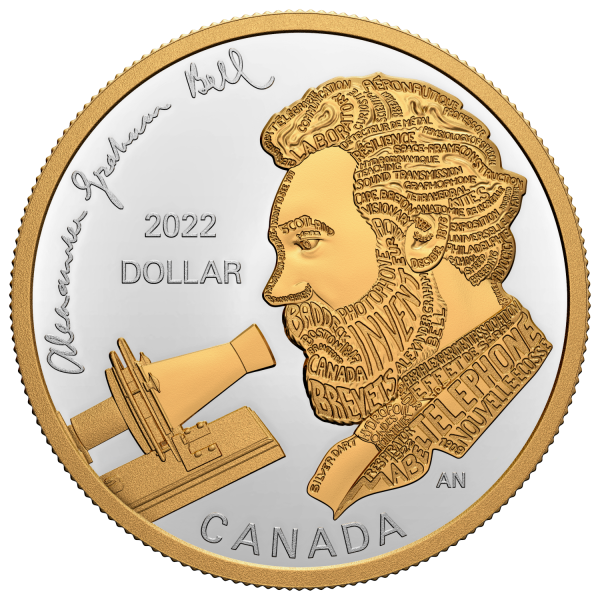 2022 Canada Alexander Graham Bell Gold Plated Silver Dollar in Square Capsule (No Tax) Online