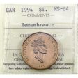 1994 Remembrance Canada Dollar ICCS Certified MS-64 Online Hot Sale