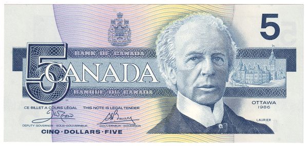 BC-56a 1986 Canada $5 Crow-Bouey, ENB, UNC For Sale