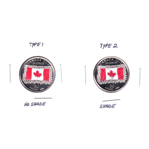 Pair of 2015 Canada Coloured Flag 25-cents - Shade & No Shade, UNC or Better, 2Pcs Online Hot Sale