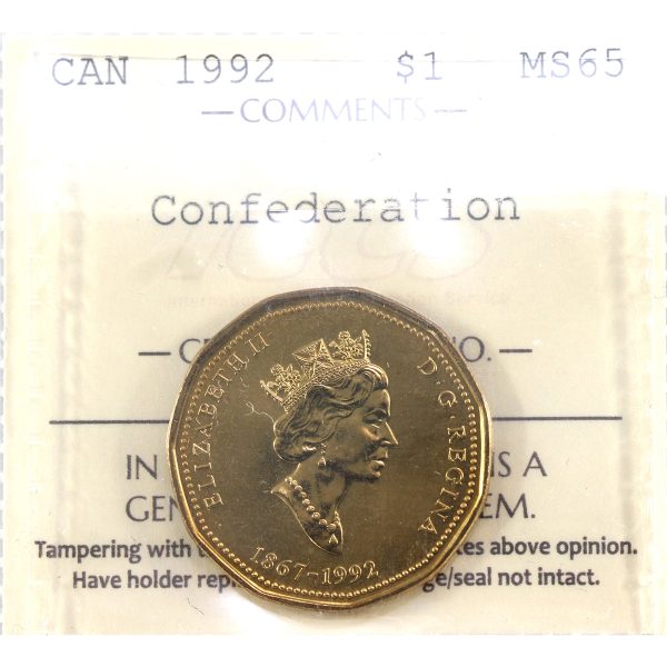 1992 Canada Confederation Dollar ICCS Certified MS-65 Supply