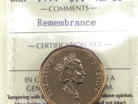 1994 Remembrance Canada Dollar ICCS Certified MS-65 Supply