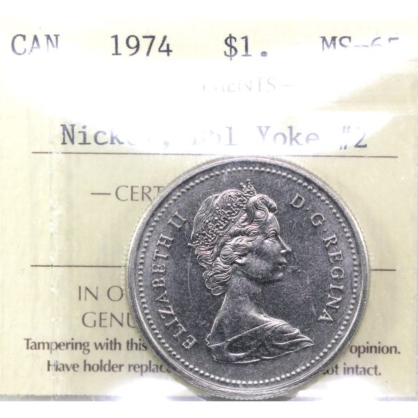 1974 Double Yoke #2 Canada Nickel Dollar ICCS MS-65 Discount