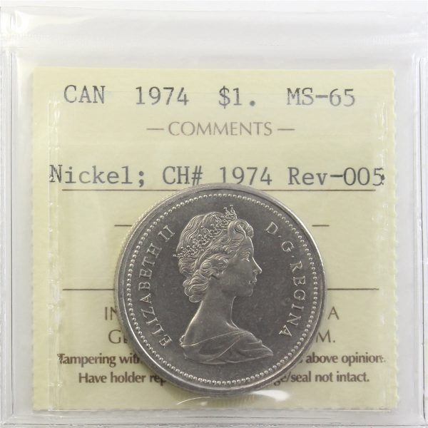 1974 Canada Nickel Dollar ICCS Certified MS-65 CH #1974 Rev-005 Fashion