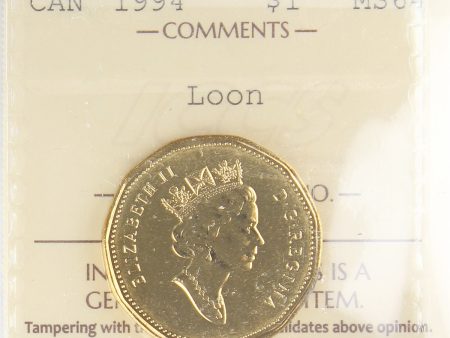 1994 Canada Loon Dollar ICCS Certified MS-64 For Discount