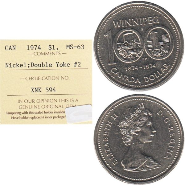 1974 Double Yoke #2 Canada Nickel Dollar ICCS Certified MS-63 Supply