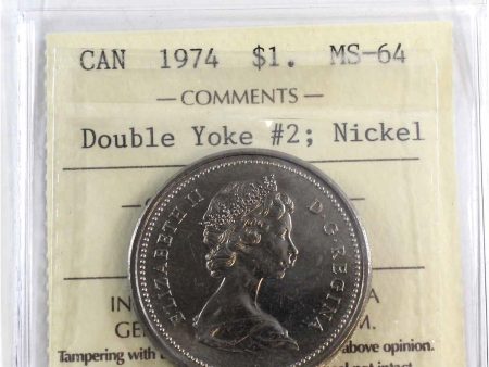 1974 Double Yoke #2 Canada Nickel Dollar ICCS Certified MS-64 Fashion